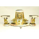 French art deco brass and marble mantel clock, the dial set out in Arabic numerals within a four