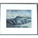 June Dobson [?], limited edition print titled Reclining Rock, signed, numbered 17/50, 34x47cm