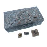 Japanese cigarette box, mid 20th C, dragon decoration over sea, 18cm w, stamp to base, and three