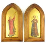 A pair of antique Florentine depictions of arcangels, in gouache on incised gilt ground in lancet