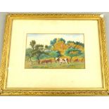 William Brock, watercolour, ''Cattle grazing in an orchard'', 13 x 22cm framed, mounted and glazed