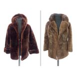 Brown beaver fur coat, silk interior lining approx size M and a beaver lamb fur, approx M