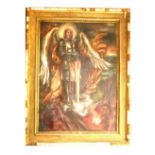 Hanna Fiala, an oil on canvas ''St Michael the Vanquisher'' signed and dated '46, in gilt frame, 95x