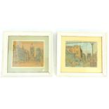 Stephen Miller, a pair of framed pencil and pastel views of London circa 1965, the largest 25 x