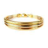 Italian 18ct tri colour gold bangle, rose, white and yellow, 28.