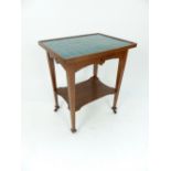 Arts & Crafts table in the manner of Liberty, oak frame, turquoise ceramic tile top,