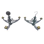 Pair of tri-branch ceiling lights in Art Nouveau style,