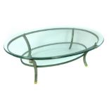 1980's Pierre Vandel, Paris, signed designer coffee table, oval glass top,