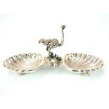 Australia mid 20th C silver salt dish, scallop dishes with ostrich 'handle' stamped 925, 7.