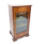 Art Noveau music cabinet, mahogany, satinwood floral marquetry, bevel glass door, ogee feet, 92x