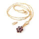 Garnet pendant, 14ct gold mount & chain, 18ct gold