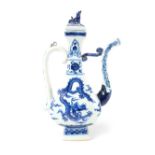 A Chinese blue & white teapot Ming style with flying dragon to both sides, bears mark "Xuande of