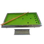 Mid 20th C bar billiard table folding base, 2 cues