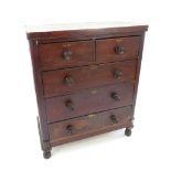 Victorian mahogany chest of two over three drawers, turned bull's eye handles, turned feet. 96 cm