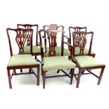 Set of 6 (4 and 2) Chippendale design dining room chairs, mahogany pierced vase splat, reeded