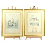 A pair of framed facsimile prints of architectural mural water colours. (2) 68 x 48 cm