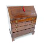 Georgian mahogany fold over, tea table twin drawers with brass handles, box legs, c 1820 85cm w.