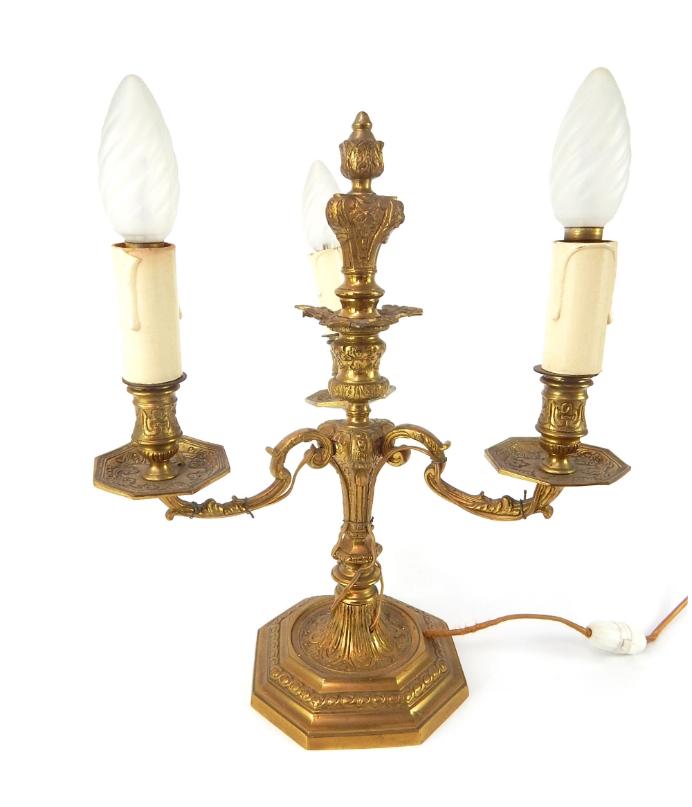 French late Empire tri-pot candelabra lustre, (converted light fitting) or to tear drop decoration - Image 2 of 2