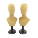 Pair of milliner's style mannequin busts, calico covering, 61cm h