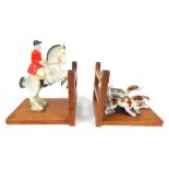 A pair 1930s porcelain and oak bookends