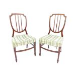 Pair of Regency style shield back salon chairs, c 1900, mahogany with embossed inlay, tapering box