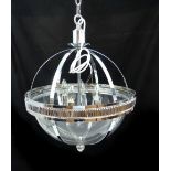 Contemporary orb light, steel banding, four branch illumination, 44cm dia