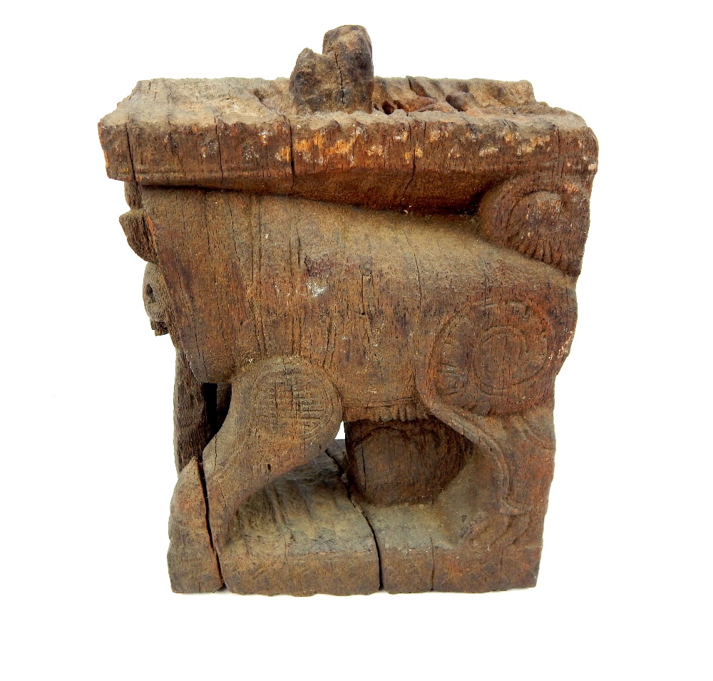 A 19th century carved wooden Yali, probably from South India or Sri Lanka (Ceylon), carved in the - Image 3 of 4