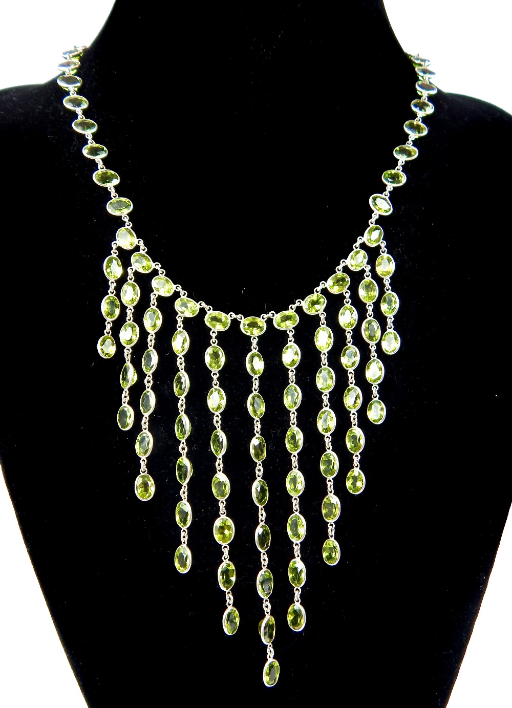 Contemporary silver & peridot multi stone floating necklace