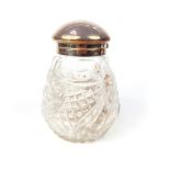 WMF silver plate top powder jar, leaf & hob nail cut glass, 13.5cm h,