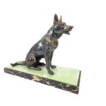 J Rochard figure of a seated German Shepard on a Onyx and marble base 26 h
