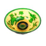 Peking glass Chinese bowl, green fish & lily decoration, 6.2x 13cm dia