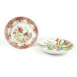 Two Chinese early 20thC export plates; famille rose with geese and floral decoration, 23cm dia,