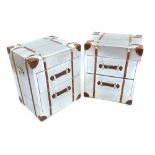 Pair of aviator style lounge lamp cabinets, alluminium finish with banding, 61x 51x 42cm