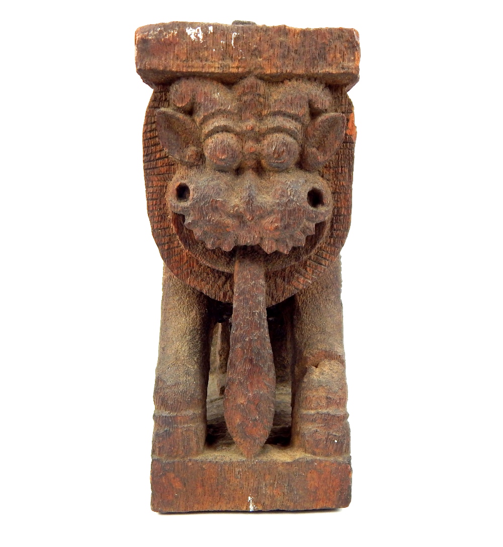 A 19th century carved wooden Yali, probably from South India or Sri Lanka (Ceylon), carved in the