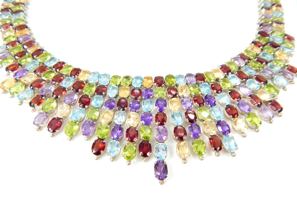 Contemporary silver multi stone choker, amethyst, citrine, blue topaz, garnet & peridot. 43.6cm l - Image 4 of 4