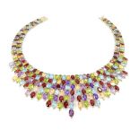 Contemporary silver multi stone choker, amethyst, citrine, blue topaz, garnet & peridot. 43.6cm l