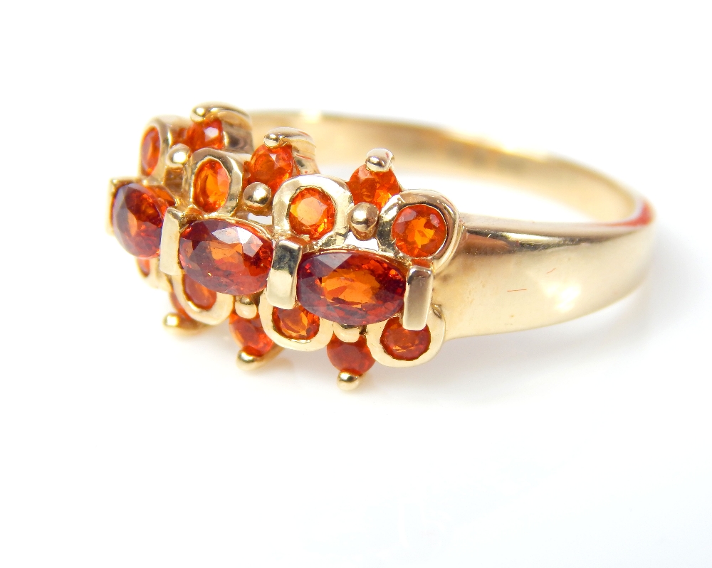 A 9ct yellow gold fire opal set dress ring, overall weight 4.3g - Image 2 of 3
