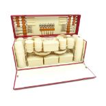 A mid 20th century fitted picnic hamper for six people, to include cutlery, plates, storage jars