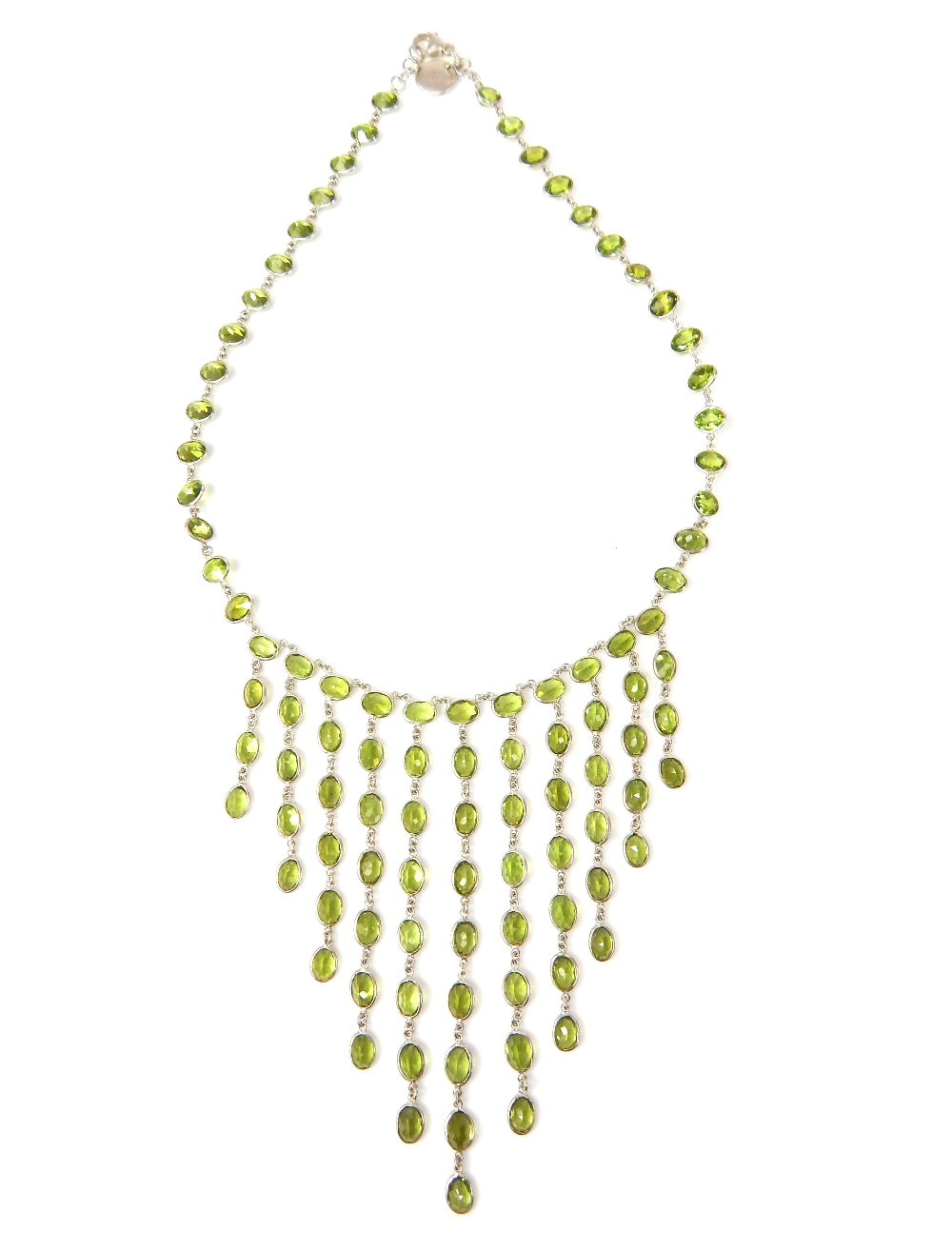 Contemporary silver & peridot multi stone floating necklace - Image 3 of 3