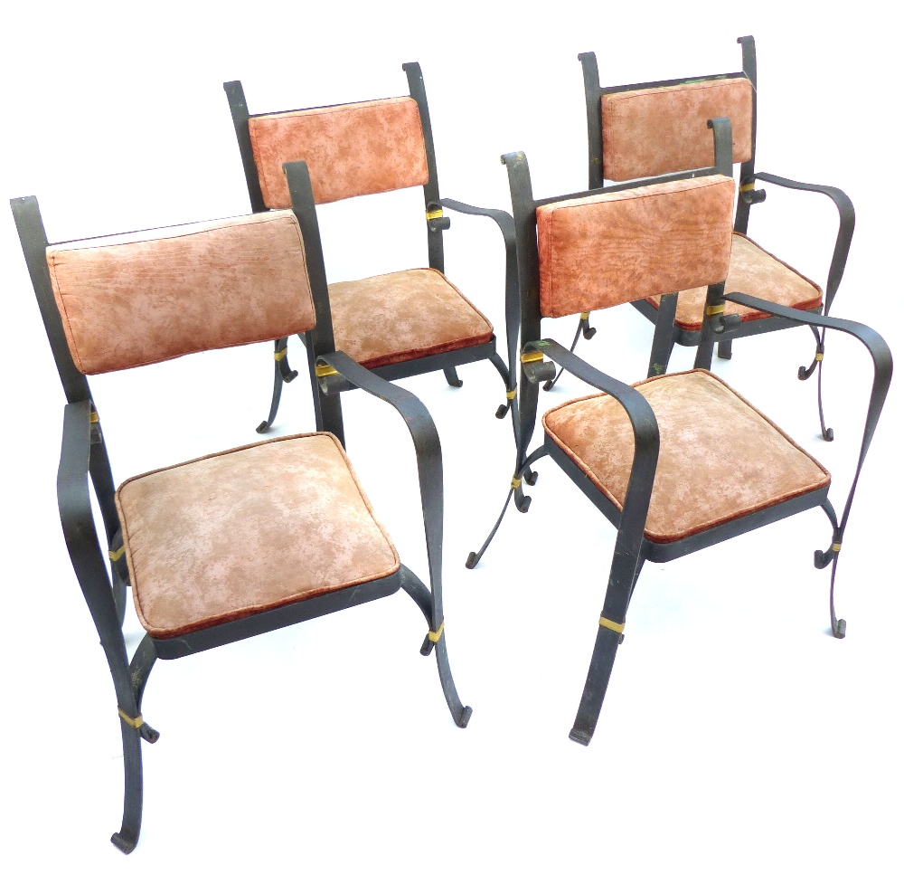 Set of four scroll chairs, iron frames, Spanish style