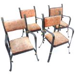 Set of four scroll chairs, iron frames, Spanish style