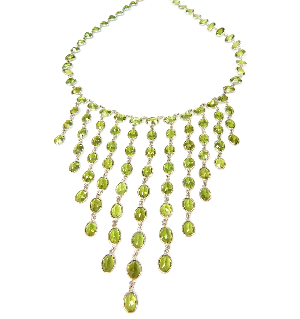 Contemporary silver & peridot multi stone floating necklace - Image 2 of 3