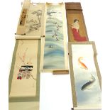 A small selection of Japanese scroll picture, still life and birds etc.