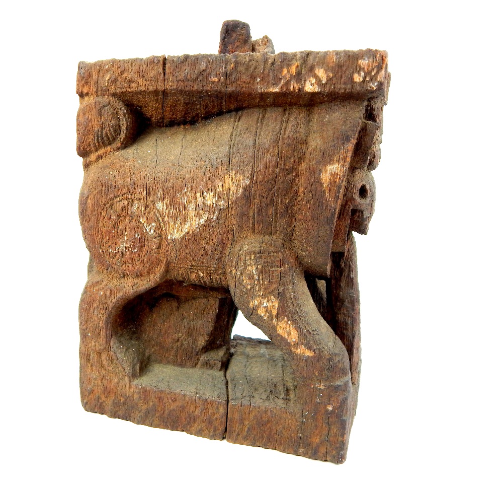 A 19th century carved wooden Yali, probably from South India or Sri Lanka (Ceylon), carved in the - Image 2 of 4