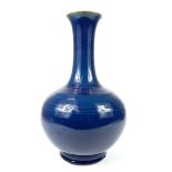 A Chinese porcelain monochrome blue bottle vase, t