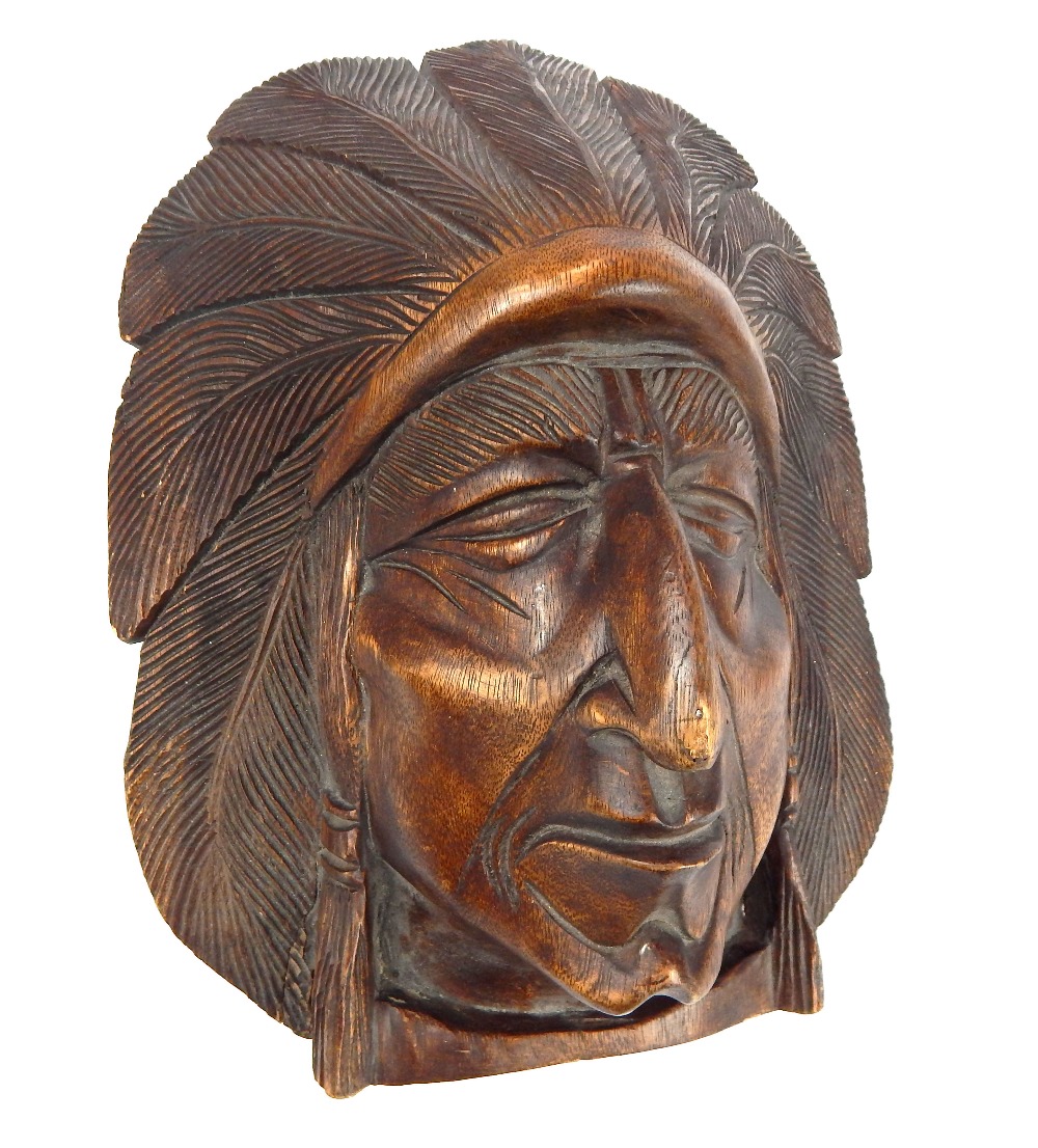 A lifesize carved wooden wall hanging of a North A - Image 10 of 12