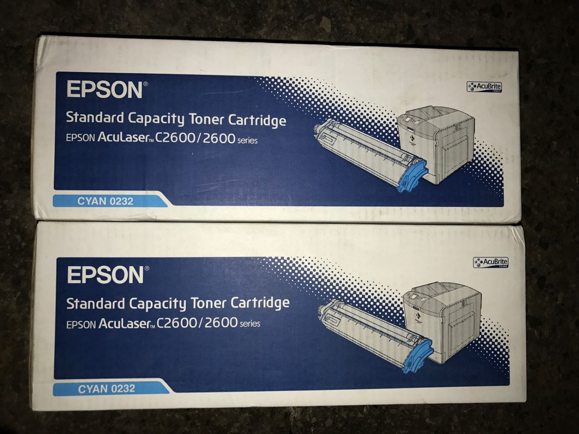 2 x Epson Aculaser C2600 Series High Capacity Toner Cartridges Cyan 0232 (New & Sealed)