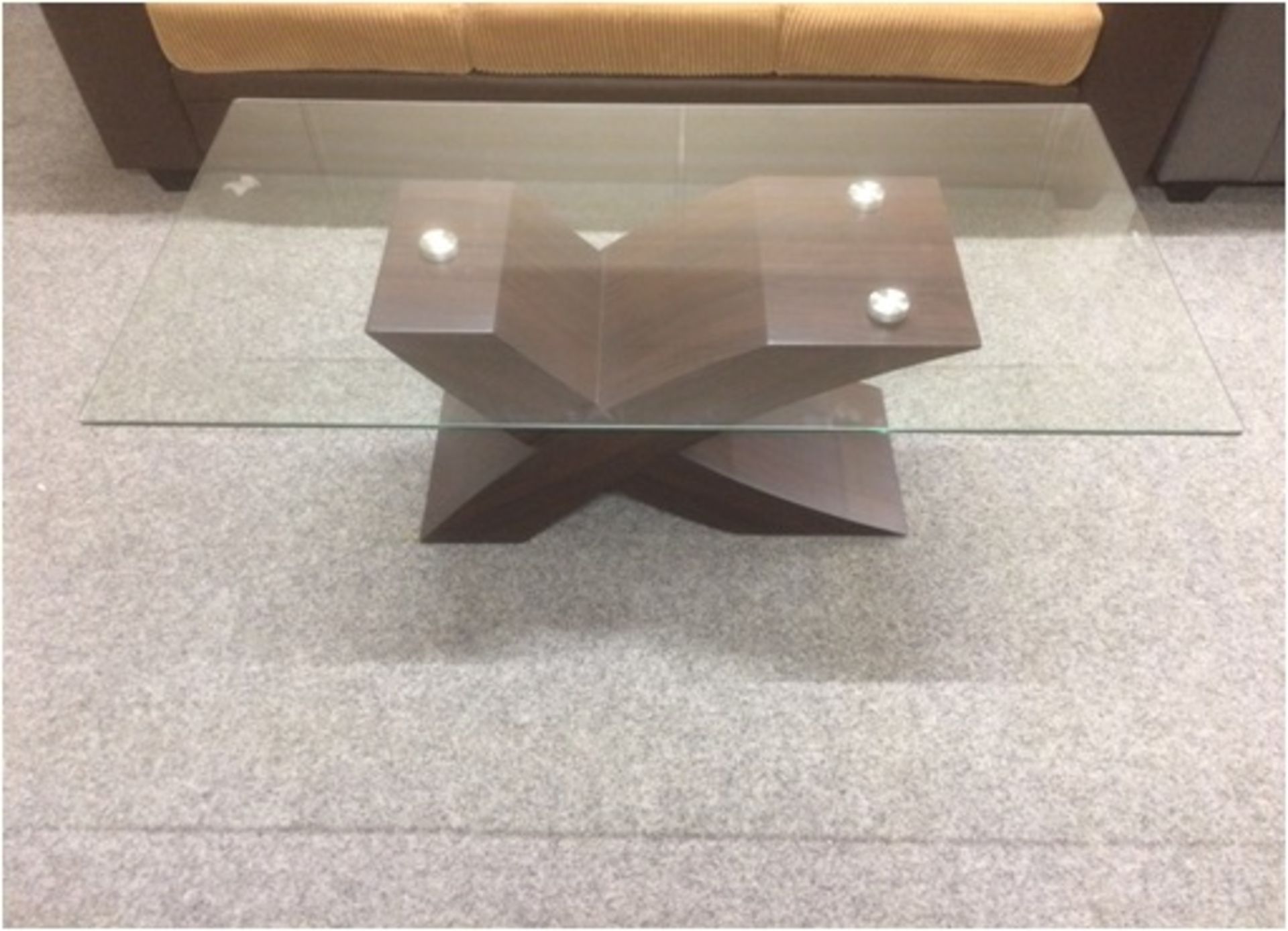 1 x Designer Glass Coffee Table - Walnut Base, CTB420Wlnt (Brand New & Boxed)