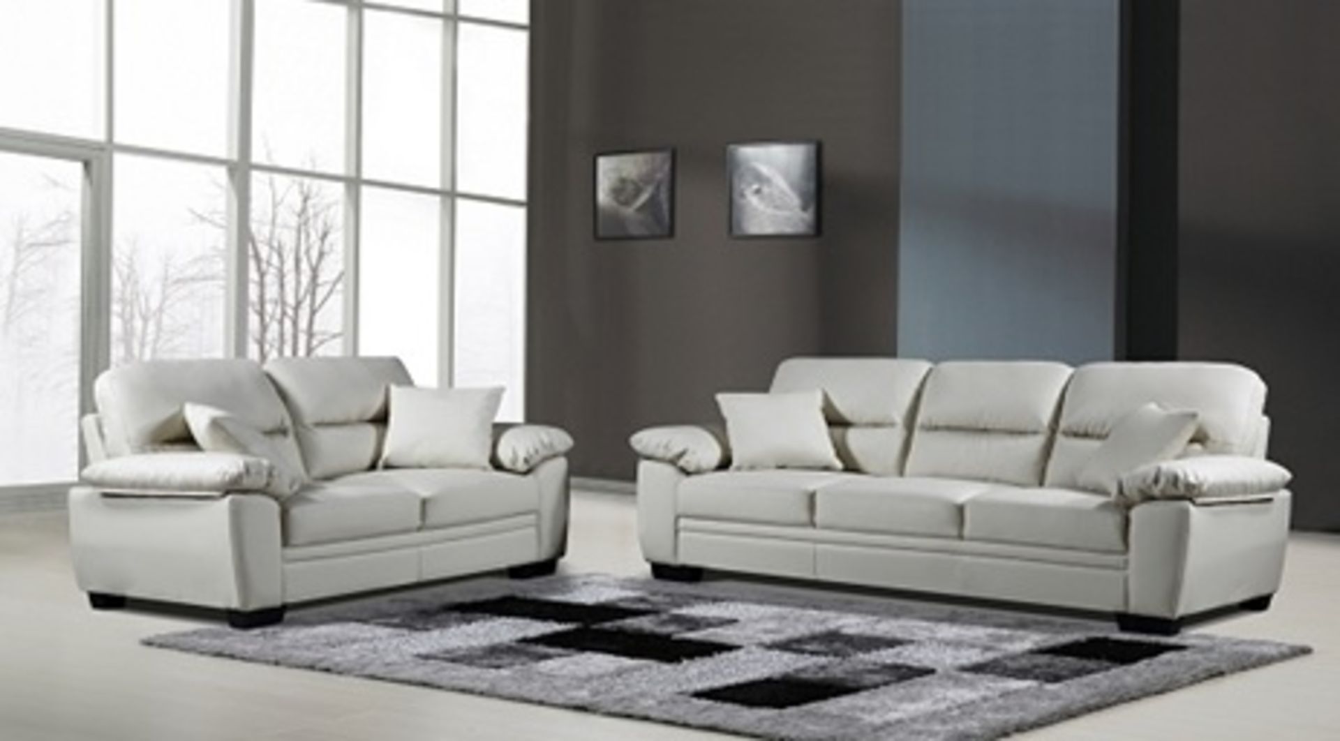 1 x Cream Faux Leather Sofa - 2 Seater (Brand New & Boxed - Ref SFS008)