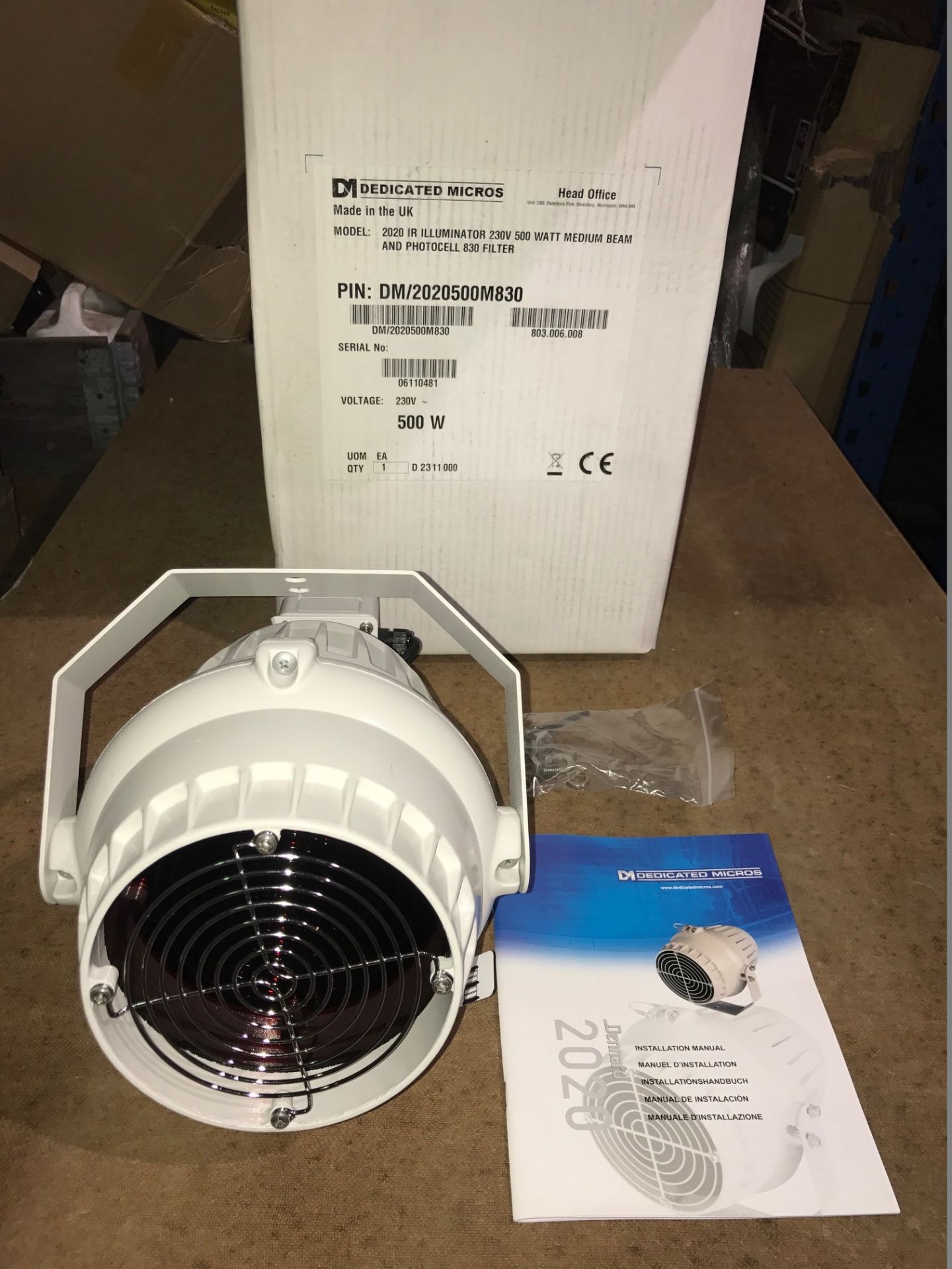 1 x Dedicated Micros Dennard 2020 Infra-Red Illuminator 230V 500 Watt Medium Beam & Photocell 830